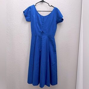 Vintage Blue Fit and Flare Dress XS Small Retro Cottagecore Tradwife